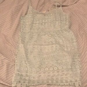 Mint color embroidered dress.